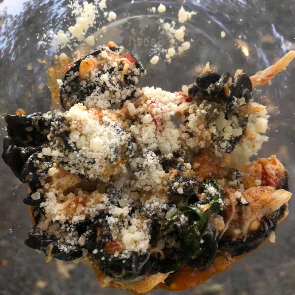 Squid Ink Radiatore with crab