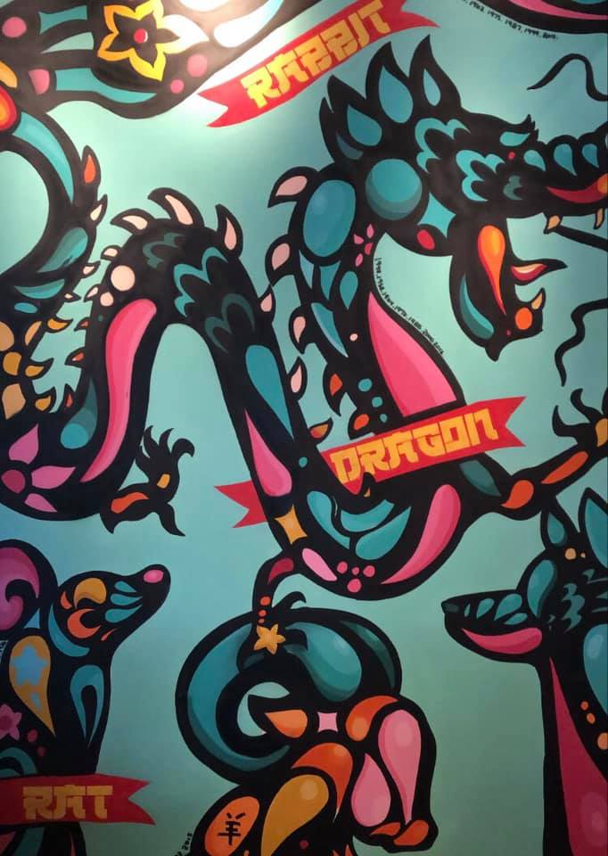 dragon wall mural at Hawkers in East Nashville