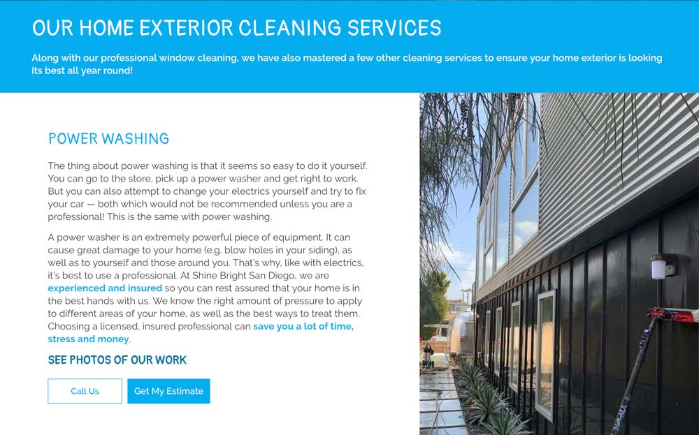 CTA in service section example from Shine Bright San Diego
