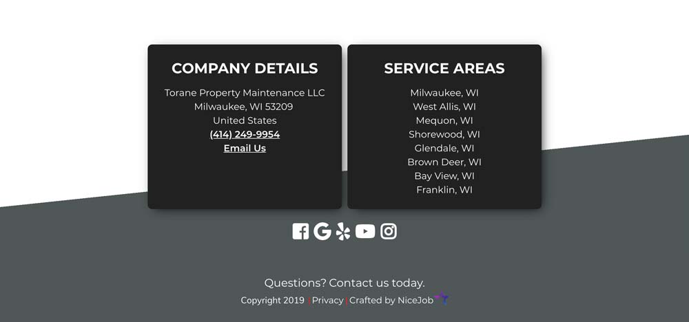 Footer example from Torane Property Maintenance