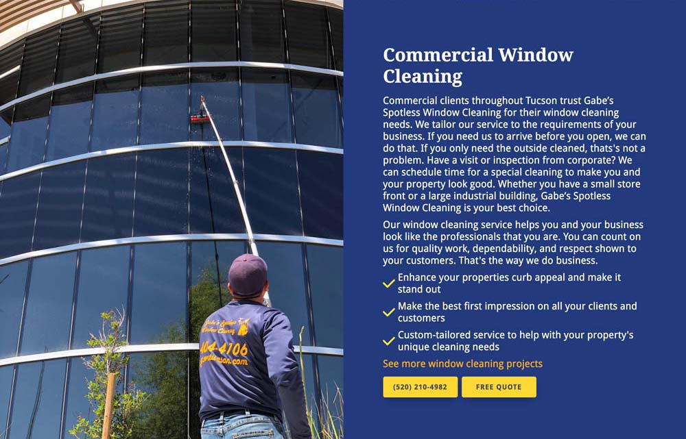 Service block example from Gabe's Spotless Window Cleaning