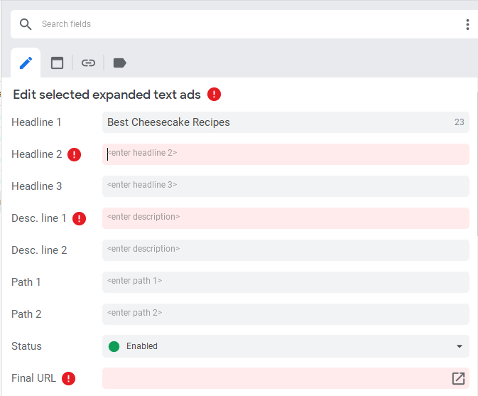 Creating Google Ads Interface