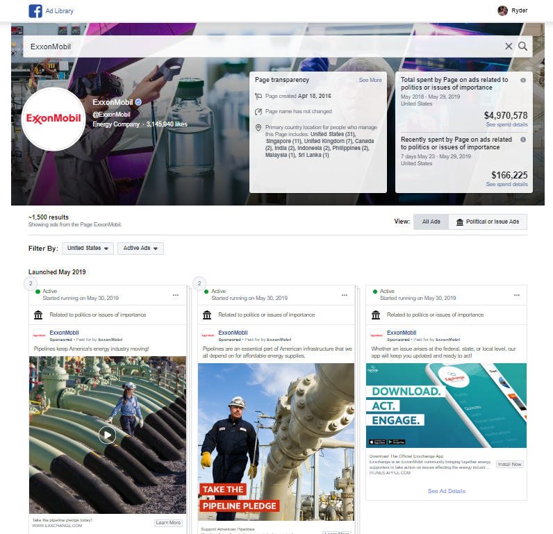 Facebook Ads for Brand Competitors - ExxonMobile Example