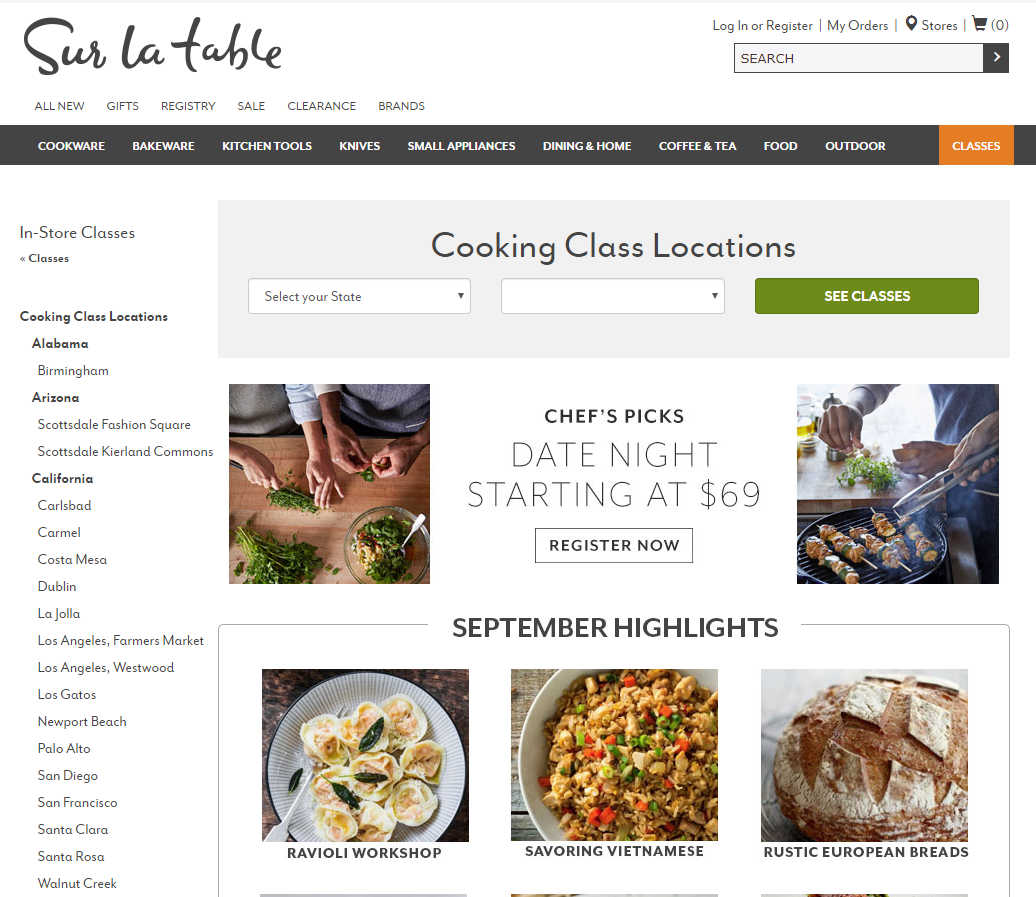 Cooking Classes Landing Page