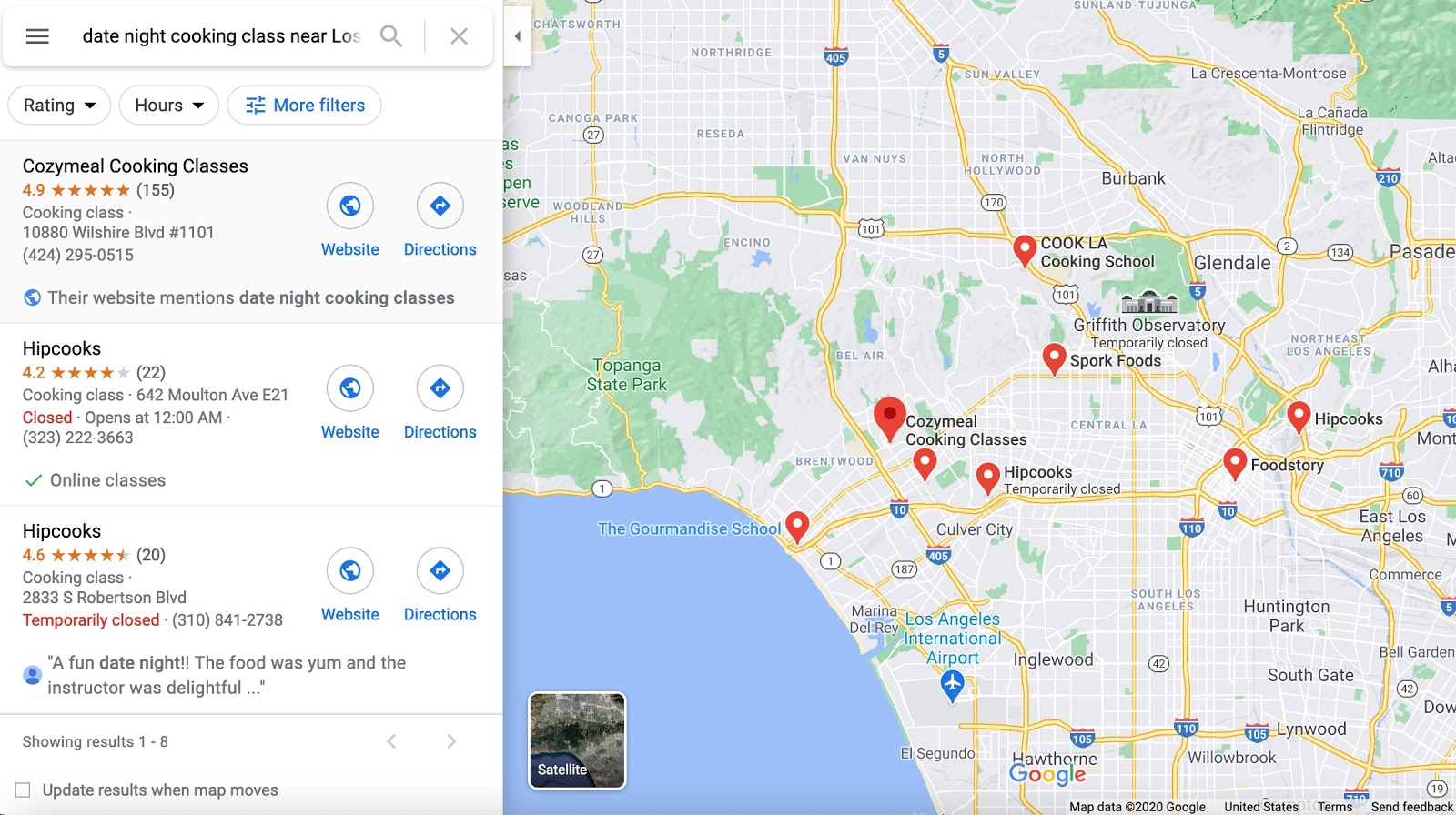 Google Map - Local Search for cooking classes