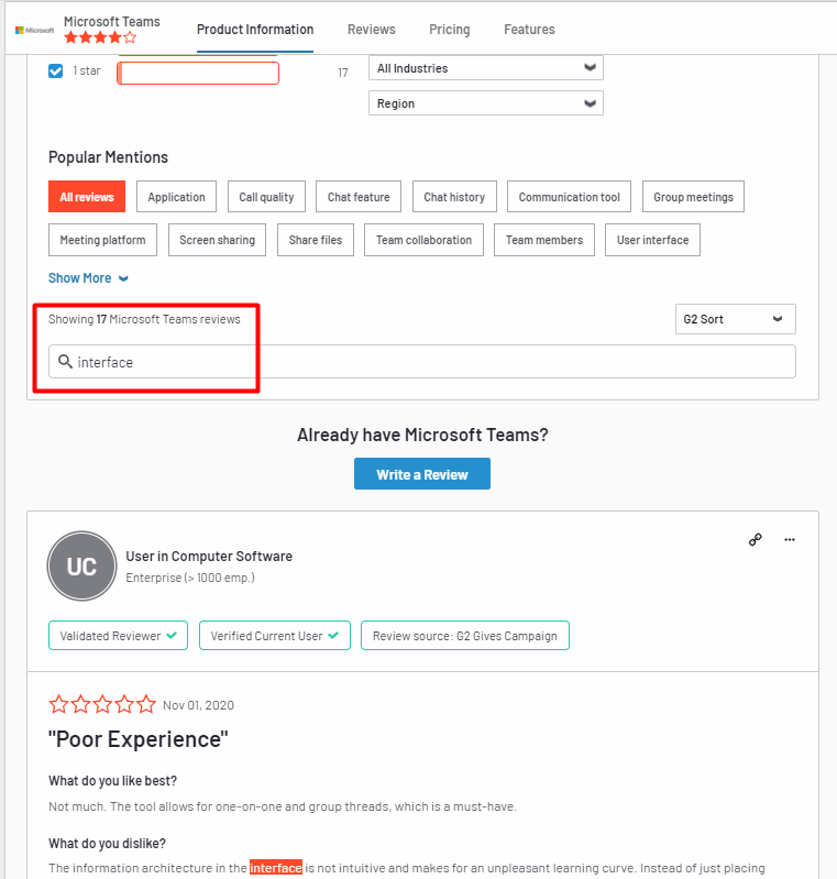 Competitor Negative Reviews Example