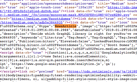 medium.com's default shema.org structured data is @type:"newsArticle", as shown in this screenshot