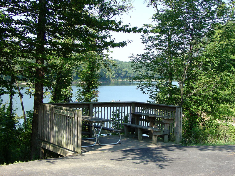 benches in front of a lake at paint creek state park