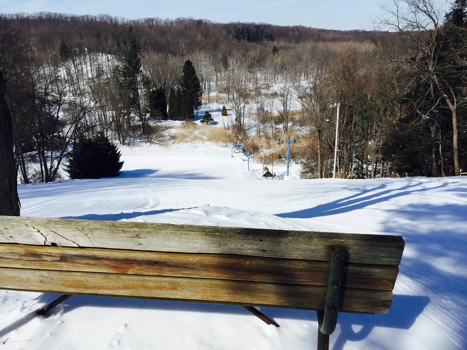Cleveland’s SKi Club Big Creek Ski Area bench at top of slope