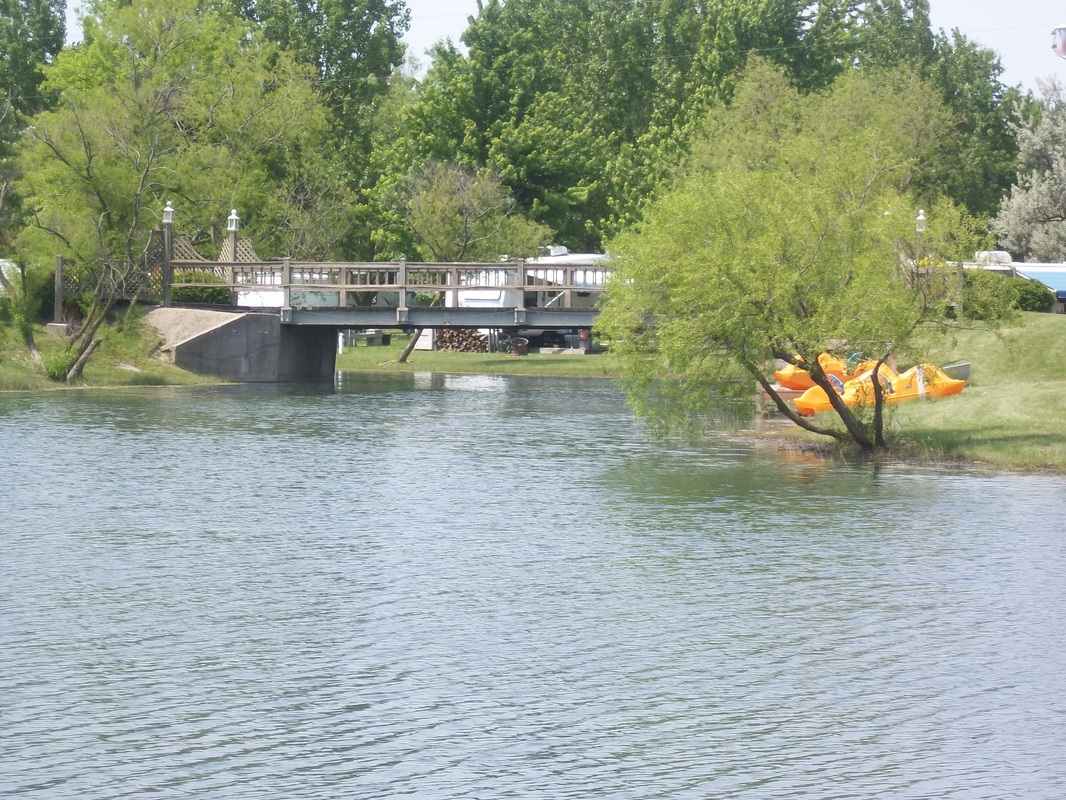 bridge over river with trees in background