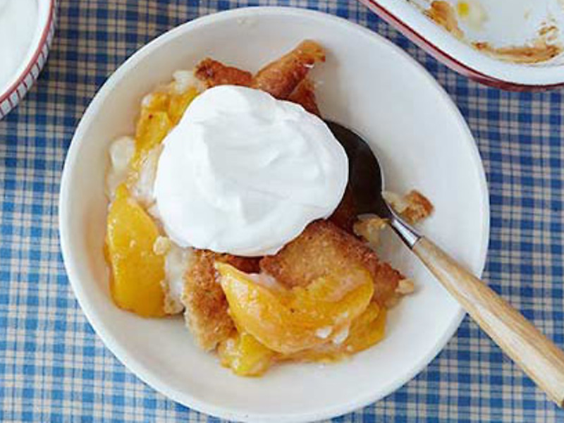 Easy Peach Cobbler in a bowl