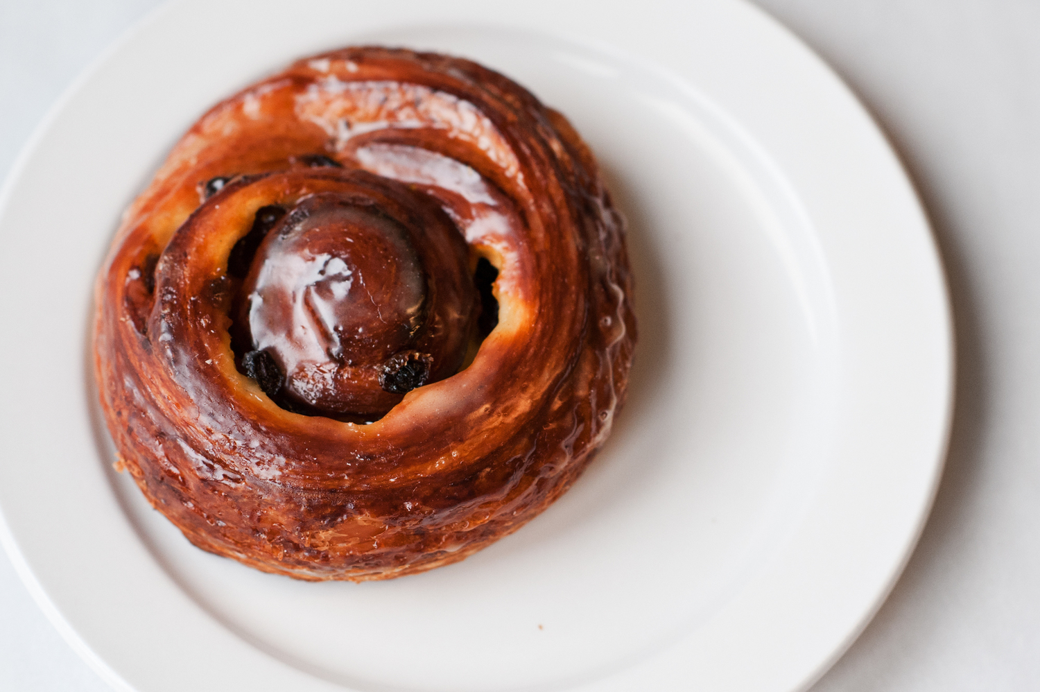 cinnamon roll on a white plate