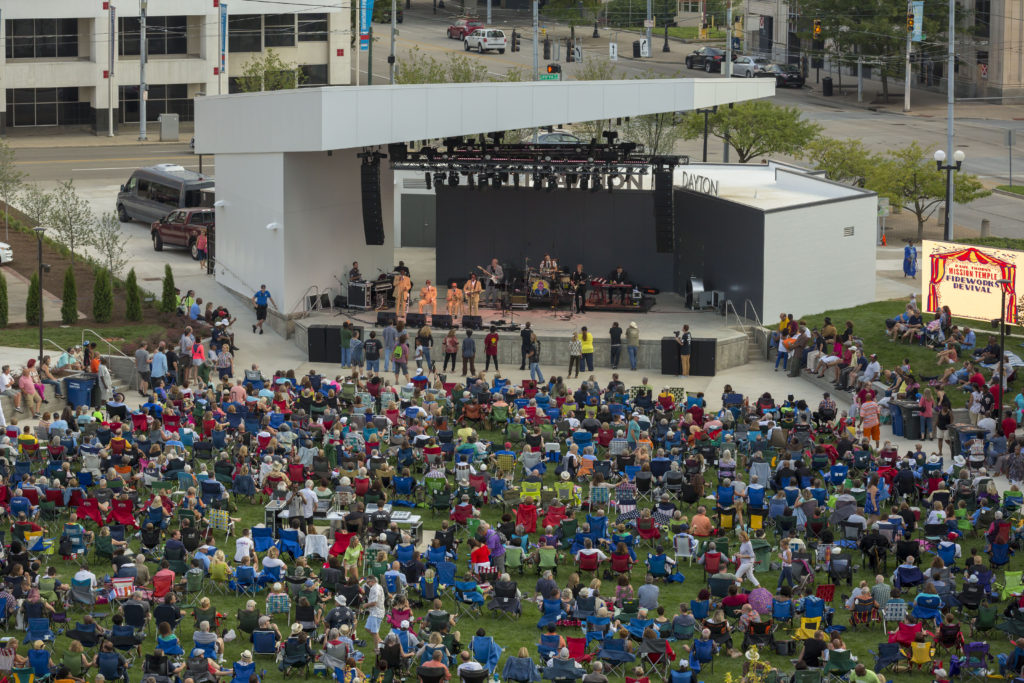 a concert at Levitt Pavilion in downtown Dayton
