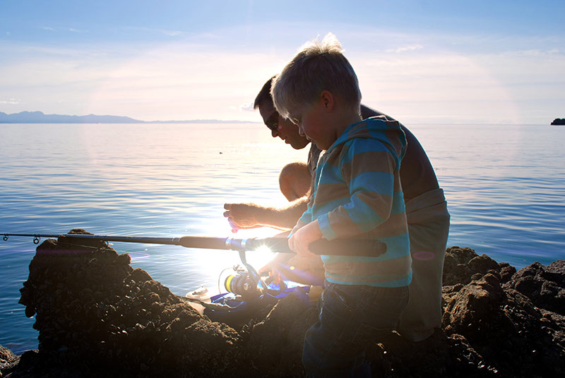 Father and son fishing on Kaipara Harbour