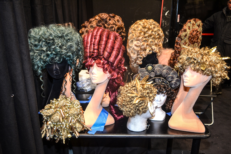 ghd x Moschino wigs on stands