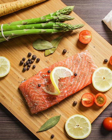 Salmon on chopping board