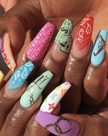 Designer logo nail manicure