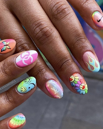 Designer logo nail manicure
