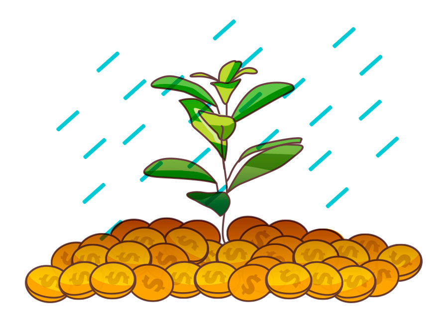 O Marketing Digital é melhor que os outros métodos tradicionais de divulgação de produtos e/ou serviços. Na imagem, uma muda de planta cresce abundante em uma pilha de moedas, sendo a metáfora do solo férti.