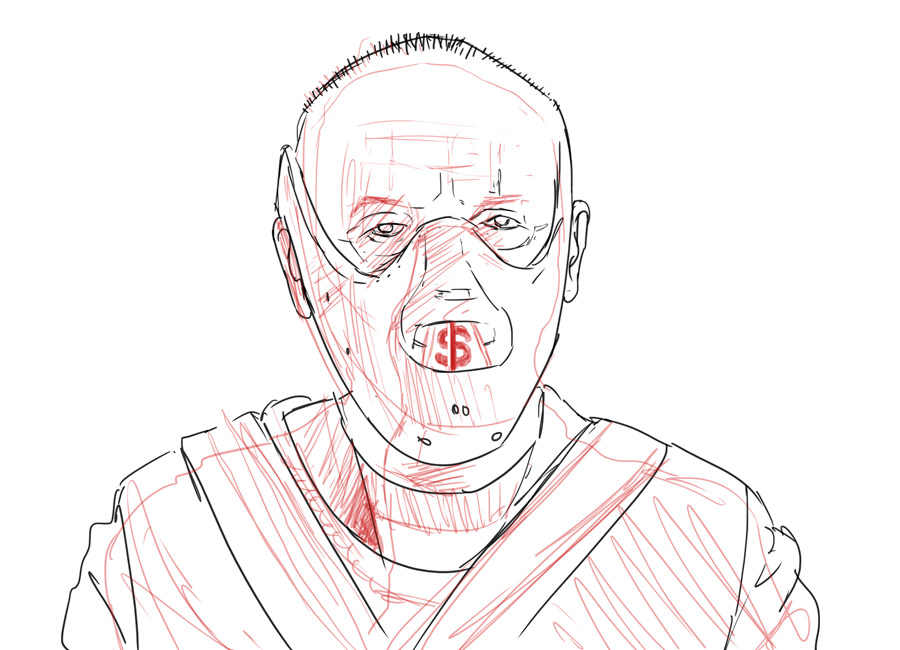 Seu concorrente canibaliza o mercado? os conteúdos da Academia 360 t eajudam a contornar isso. Na imagem, uma alusão ao "Hannibal", em sua "focinheira" tem um "$".