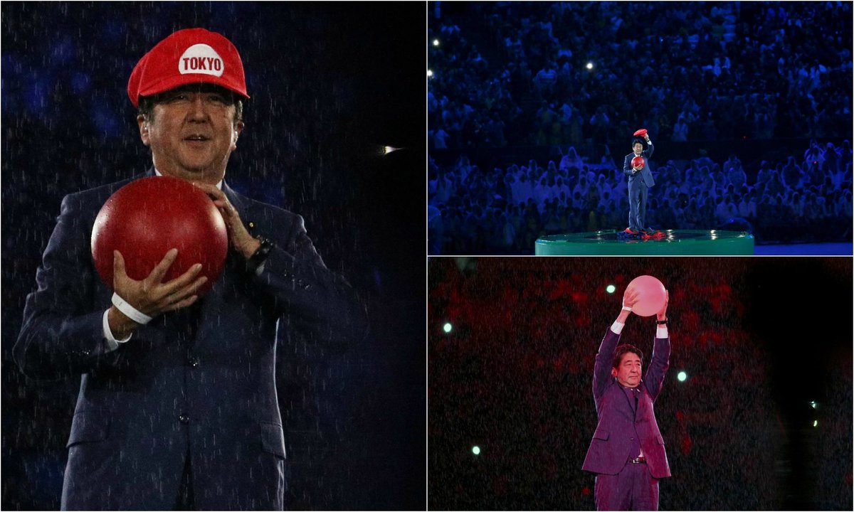 Primeiro ministro japonês vestido de Mario Bros nas Olimpiadas