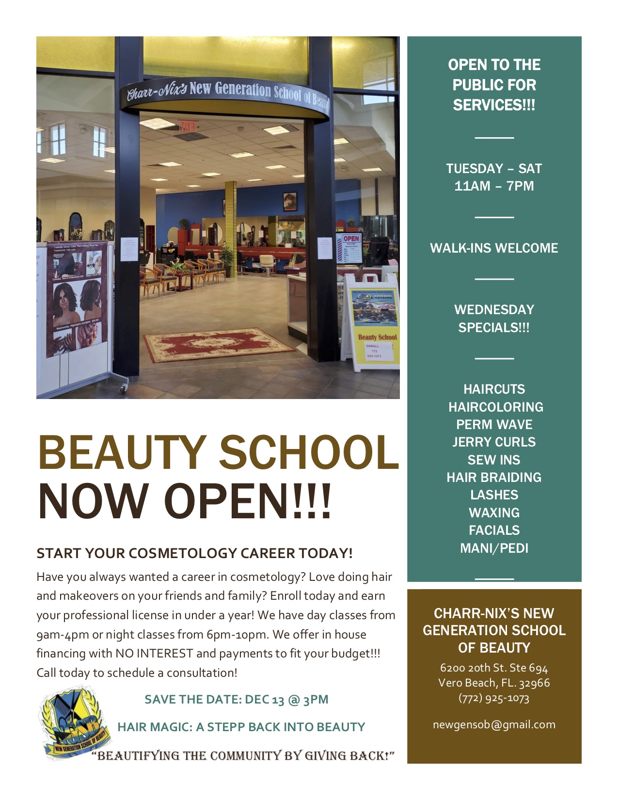 beauty school now open for walk-ins and treatments