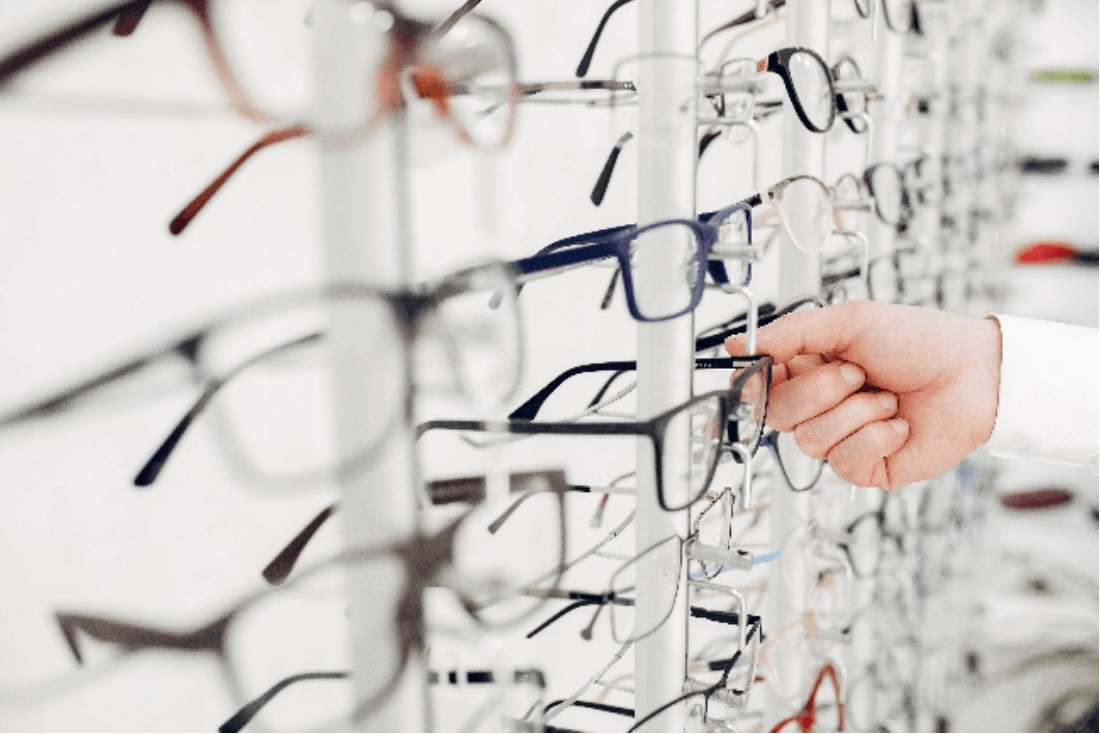 Display of a variety of eyeglasses