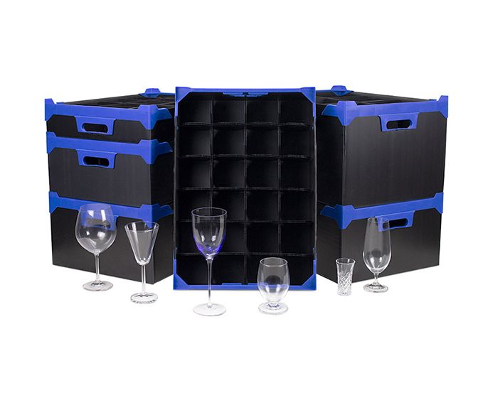 black plastic box glassware crates