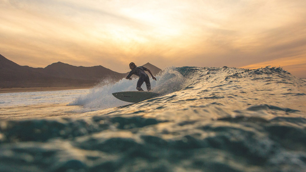 Sunset surfing in Fuerteventura