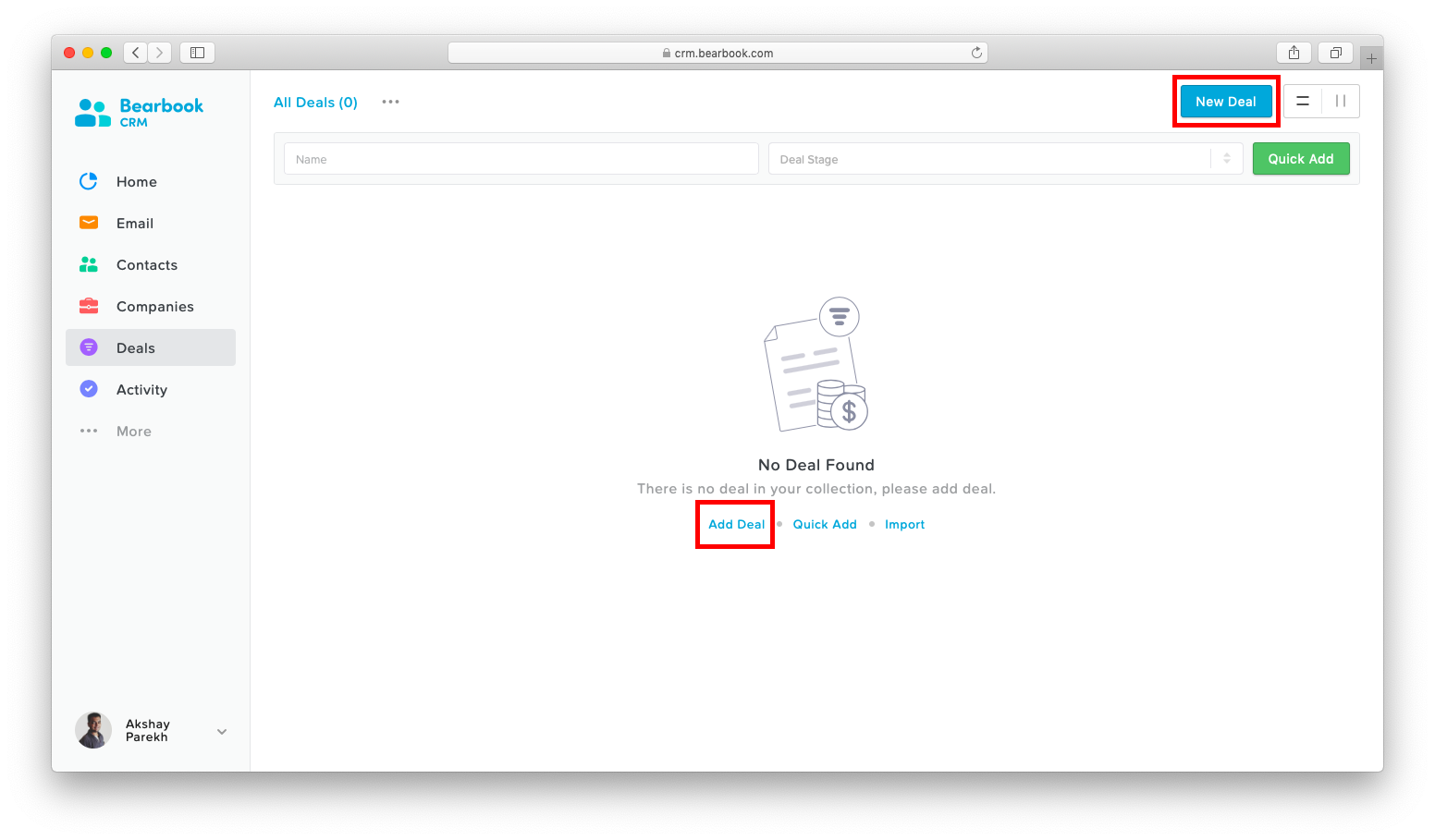 Import Deals Bearbook CRM