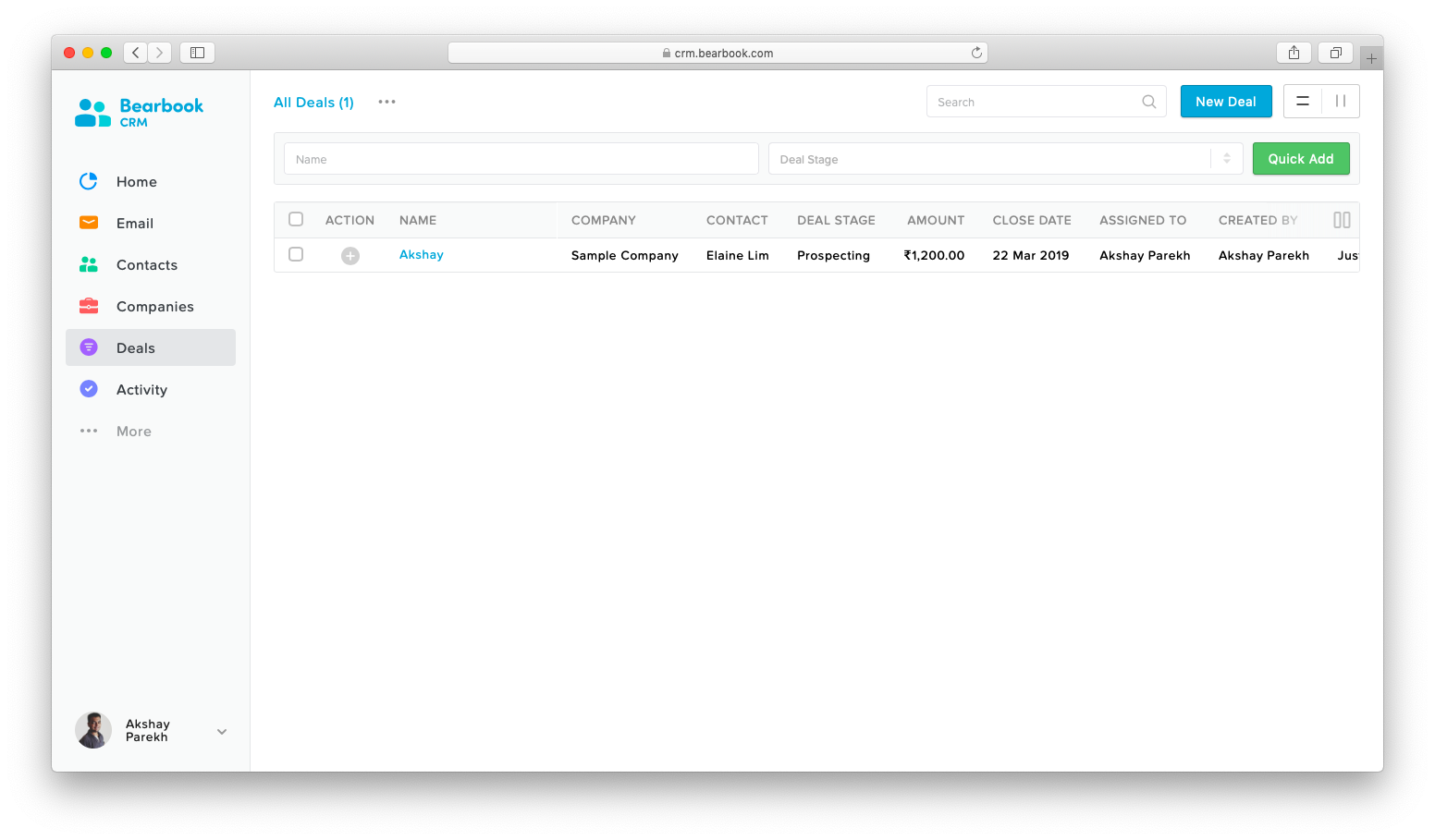 Import Deals Bearbook CRM