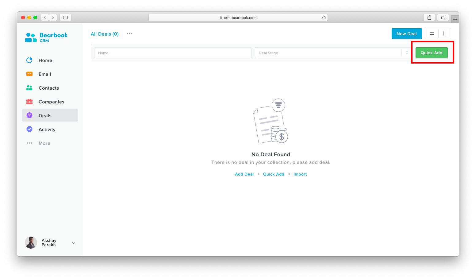 Import Deals Bearbook CRM