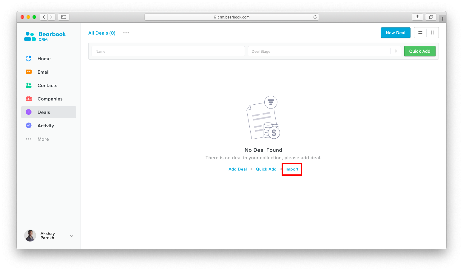 Import Deals Bearbook CRM