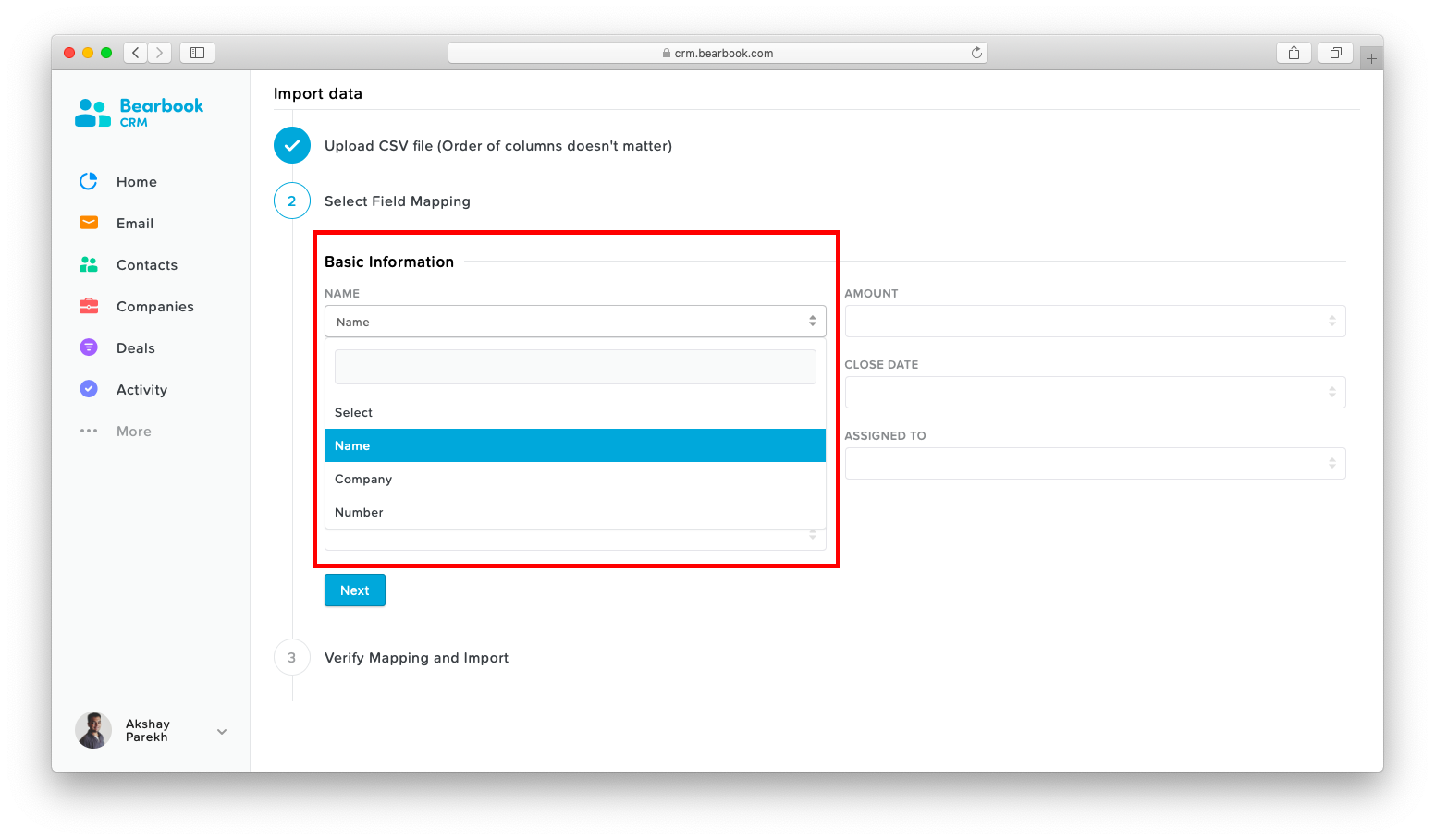 Import Deals Bearbook CRM