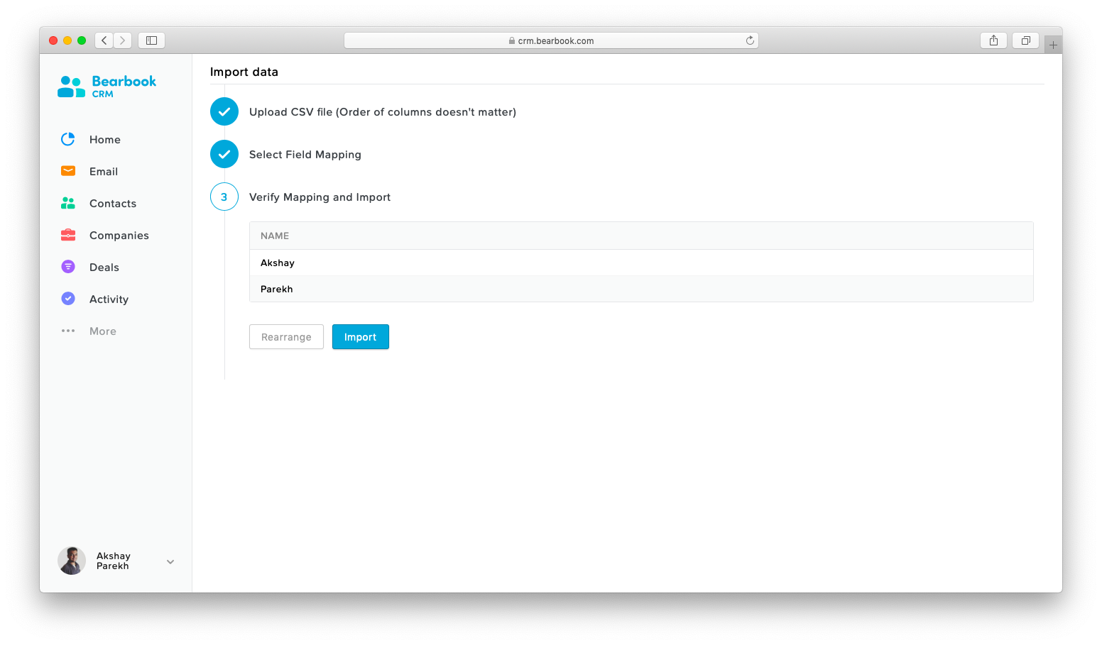 Import Deals Bearbook CRM