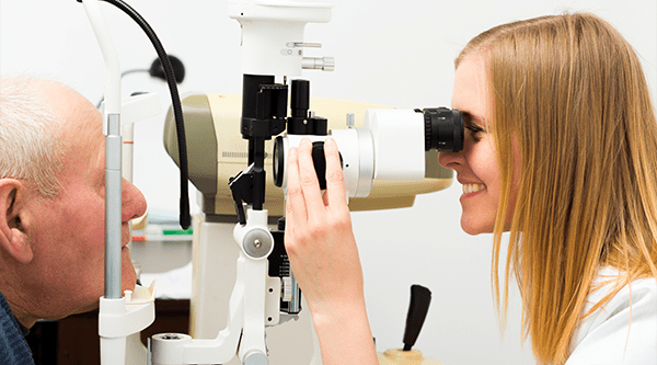 Patient receives exam from a professional opthalmology office