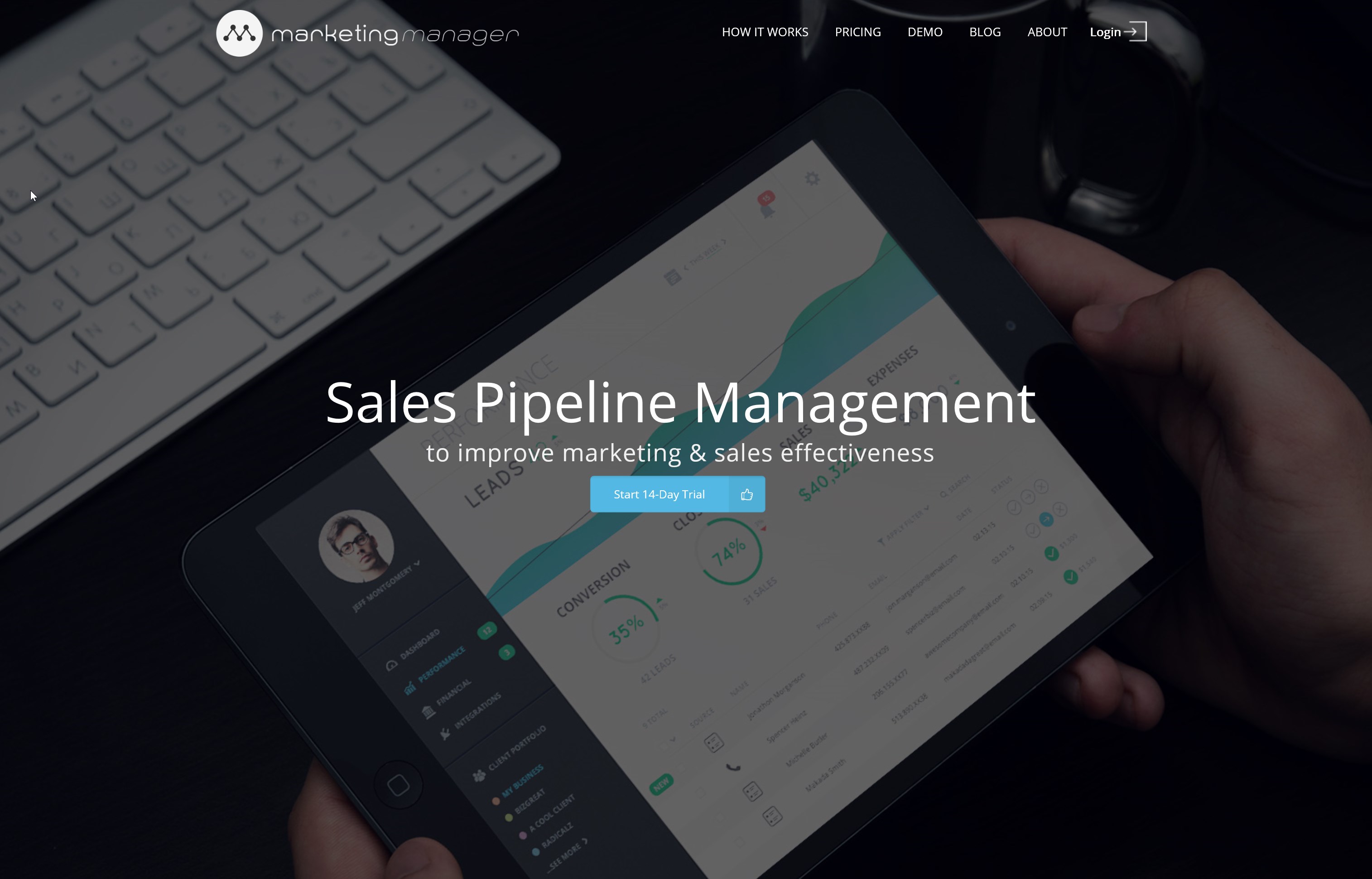 marketing manager homepage design