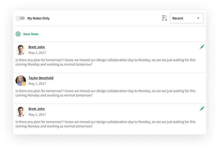notes experience ui design