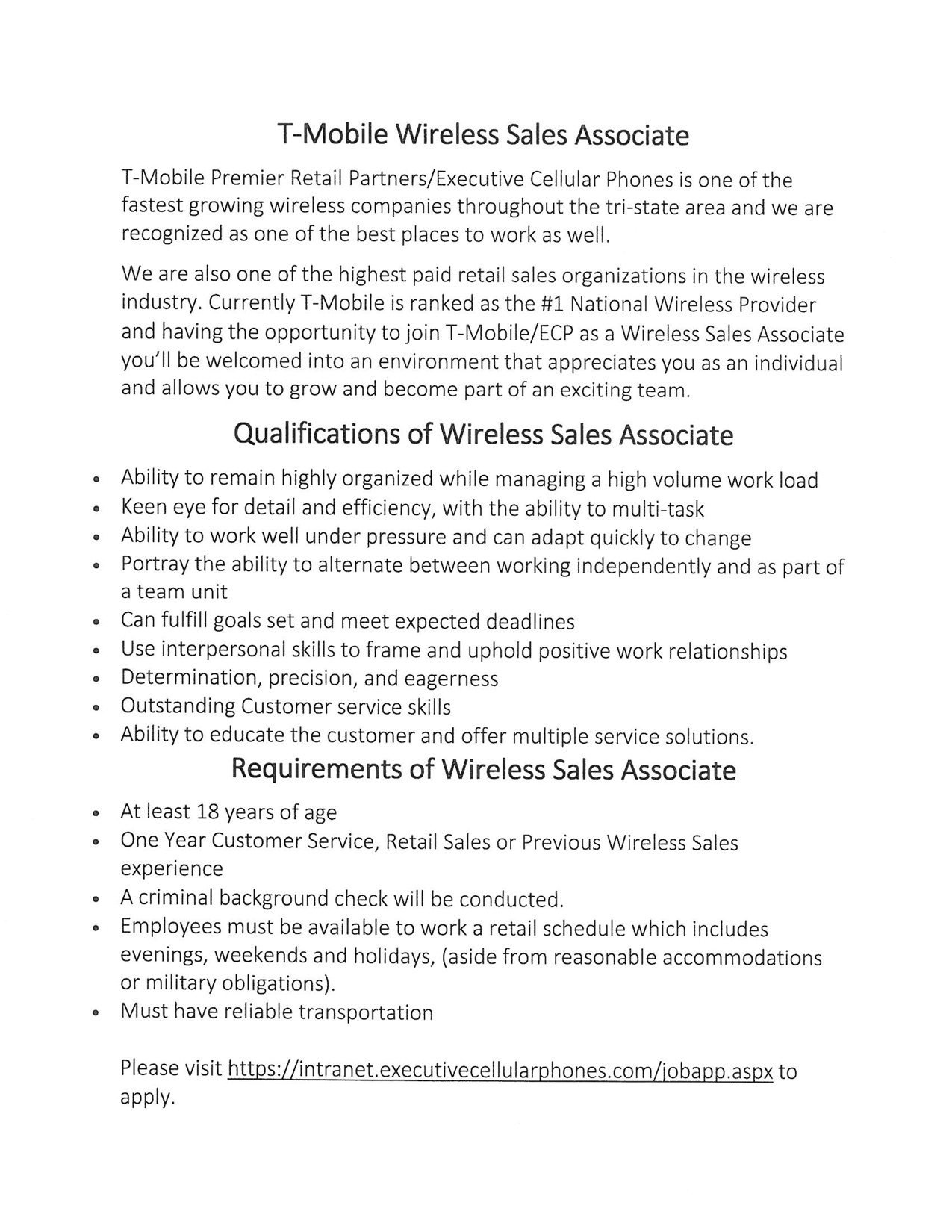 T-Mobile job postings