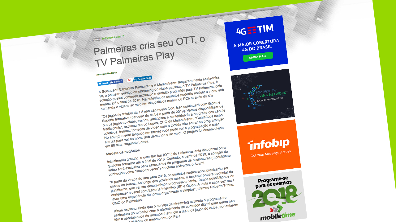 TVPalmeiras Play OTT desarrollada por Mediastream
