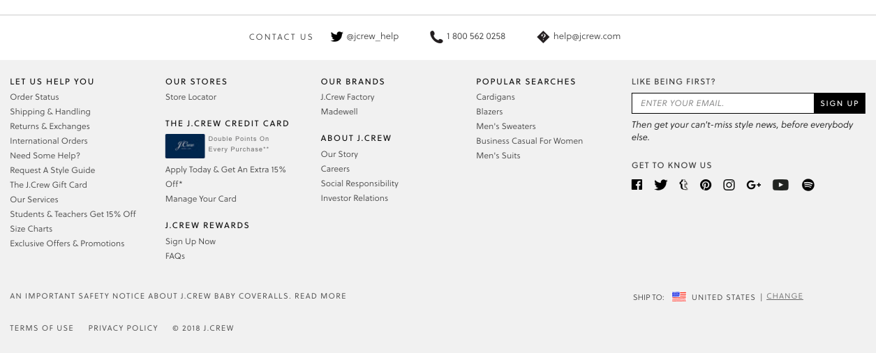 JCrew Footer