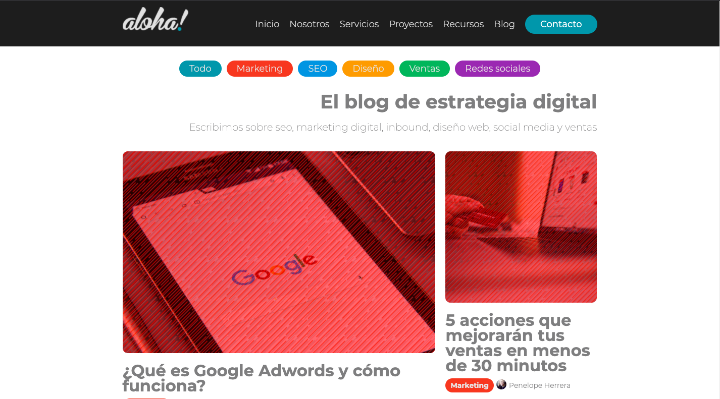 Captura de pantalla del blog de Aloha.