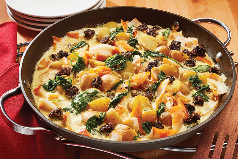 Smoked Fish With Black Pudding, Potato And Spinach