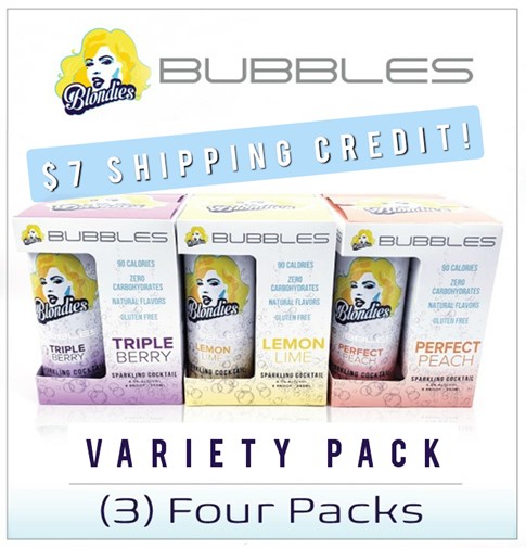 Blondies Bubbles Sample Pack 12 cans Peach, Lemon, Triple Berry
