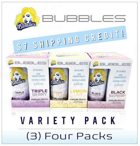 Blondies Bubbles Sample Pack 12 cans Black Raspberry, Triple Berry, Lemon Lime
