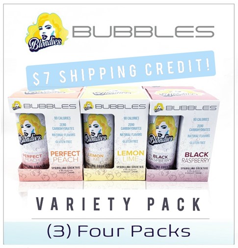Blondies Bubbles Sample Pack 12 can case Peach, Black Raspberry, Lemon Lime
