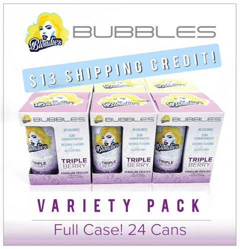 Blondies Bubbles Sample Pack 24 can case Triple Berry, Lemon Lime