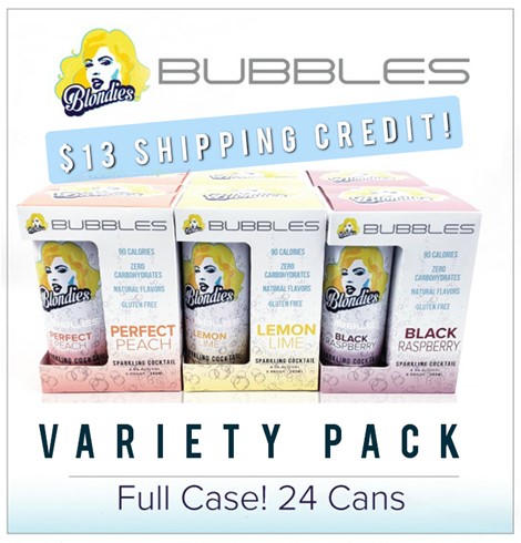 Blondies Bubbles Sample Pack 24 can case Peach, Black Raspberry, Lemon Lime