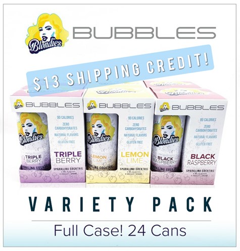 Blondies Bubbles Sample Pack 24 cans Black Raspberry, Triple Berry, Lemon Lime