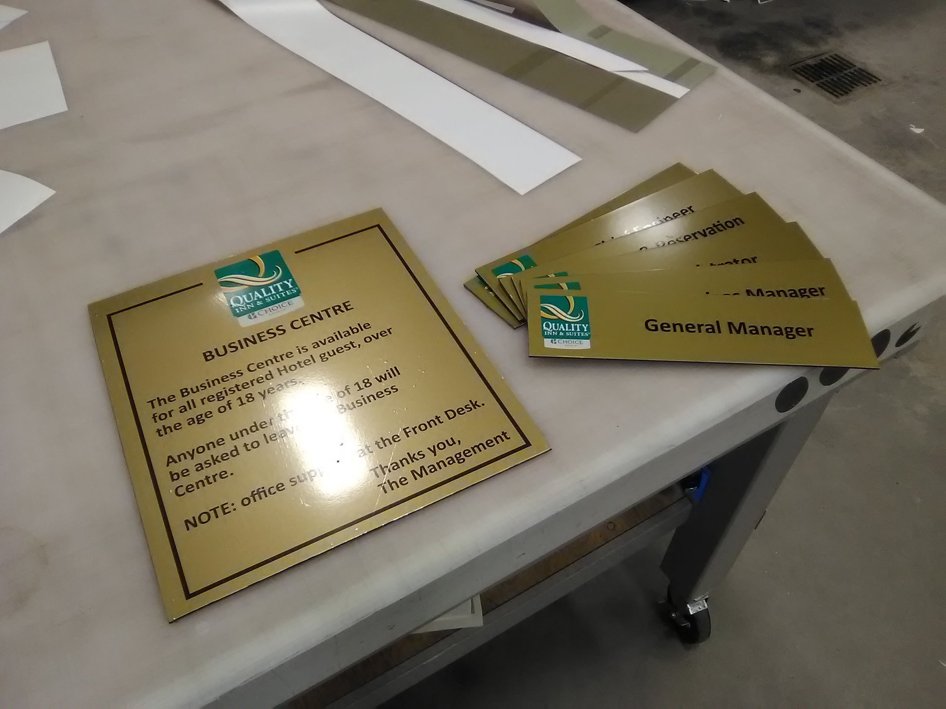 Quality Inn Corporate Name Plates.